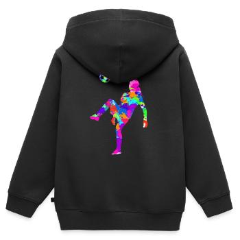 Frauenfußball - Kinder Premium Organic Zip Hoodie - Schwarz - Hinten - AI Model Kid Male (0cm)