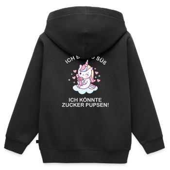 Ich bin so süß ich könnte zucker pupsen - Kinder Premium Organic Zip Hoodie - Schwarz - Hinten - AI Model Kid Male (0cm)