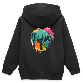 Büffel Hörner Tiere - Kinder Premium Organic Zip Hoodie - Schwarz - Hinten - AI Model Kid Male (0cm)