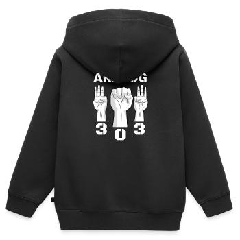 Analog 303 Hände. Shirt für Techno Fans. Synth. - Kinder Premium Organic Zip Hoodie - Schwarz - Hinten - AI Model Kid Male (0cm)