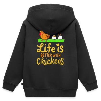 Poulet Poulet Oeuf Bio - Sweat Premium à capuche zippé enfant bio - noir - Dos - AI Model Kid Male (0cm)