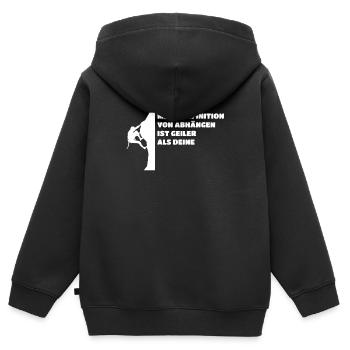 Kletterer Bouldern Boulderer Kletterwand Spruch - Kinder Premium Organic Zip Hoodie - Schwarz - Hinten - AI Model Kid Male (0cm)