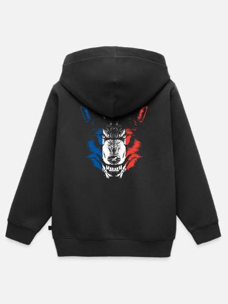 Frankreich Flagge Wolf - Kinder Premium Organic Zip Hoodie - Schwarz