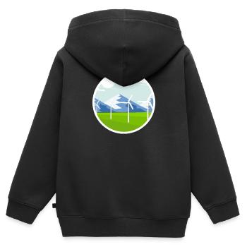 Montagnes et éolien Énergie durable - Sweat Premium à capuche zippé enfant bio - noir - Dos - AI Model Kid Male (0cm)