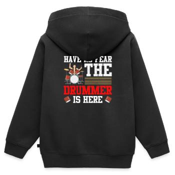 No Fear Drummer ist hier Trommler Perkussion - Kinder Premium Organic Zip Hoodie - Schwarz - Hinten - AI Model Kid Male (0cm)