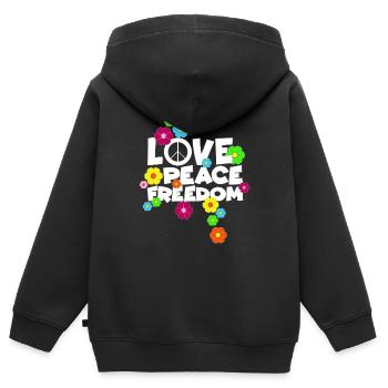 Love Peace Freedom Hippie Schlager Alternative - Sweat Premium à capuche zippé enfant bio - noir - Dos - AI Model Kid Male (0cm)