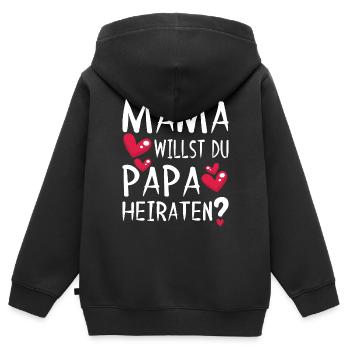 Mama willst du Papa Heiraten? Heiratsantrag Herz - Kinder Premium Organic Zip Hoodie - Schwarz - Hinten - AI Model Kid Male (0cm)