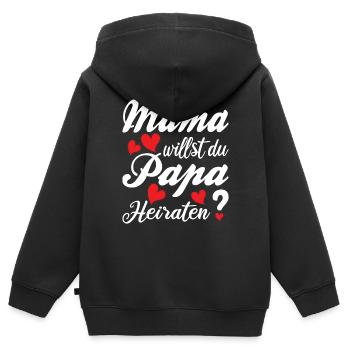 Mama willst du Papa Heiraten? Heiratsantrag Herz - Kinder Premium Organic Zip Hoodie - Schwarz - Hinten - AI Model Kid Male (0cm)