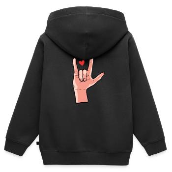 Langue des signes Langue des signes Langue des signes - Sweat Premium à capuche zippé enfant bio - noir - Dos - AI Model Kid Male (0cm)