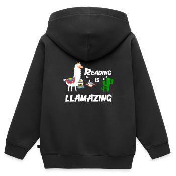 Lama - Kinder Premium Organic Zip Hoodie - Schwarz - Hinten - AI Model Kid Male (0cm)