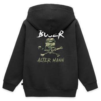 Böser alter Mann Camouflage Tarnmuster Totenkopf - Kinder Premium Organic Zip Hoodie - Schwarz - Hinten - AI Model Kid Male (0cm)