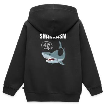 Sharkasm lustiges Sarkasmus und Hai Vegetarier - Kinder Premium Organic Zip Hoodie - Schwarz - Hinten - AI Model Kid Male (0cm)