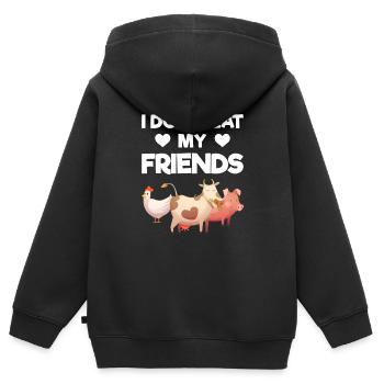 Vegan Vegetarisch - Kinder Premium Organic Zip Hoodie - Schwarz - Hinten - AI Model Kid Male (0cm)