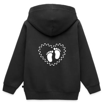 Bébé pieds coeur empreinte grossesse ventre - Sweat Premium à capuche zippé enfant bio - noir - Dos - AI Model Kid Male (0cm)