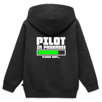 Aviateur pilote - Sweat Premium à capuche zippé enfant bio - noir - Dos - AI Model Kid Male (0cm)
