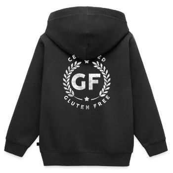 Glutenfrei - Kinder Premium Organic Zip Hoodie - Schwarz - Hinten - AI Model Kid Male (0cm)