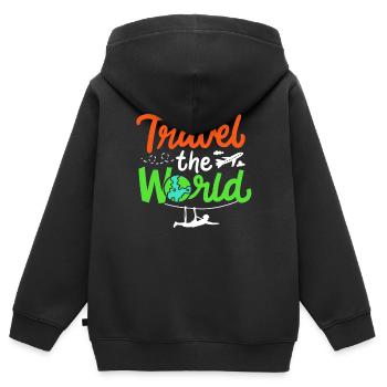 Tour du monde - Sweat Premium à capuche zippé enfant bio - noir - Dos - AI Model Kid Male (0cm)