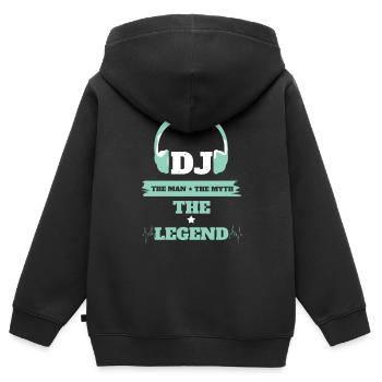 DJ Mann Mythos Legende - Kinder Premium Organic Zip Hoodie - Schwarz - Hinten - AI Model Kid Male (0cm)