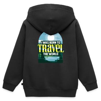 Reisen - Kinder Premium Organic Zip Hoodie - Schwarz - Hinten - AI Model Kid Male (0cm)