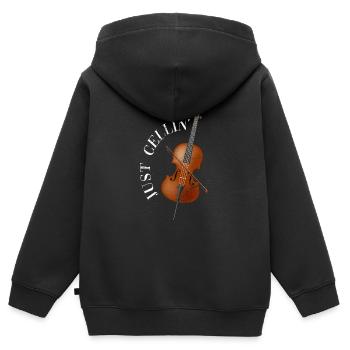 Violoncelle violoncelle - Sweat Premium à capuche zippé enfant bio - noir - Dos - AI Model Kid Male (0cm)