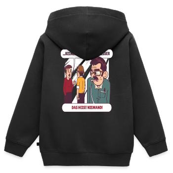 Niemand mag Klugscheisser - Kinder Premium Organic Zip Hoodie - Schwarz - Hinten - AI Model Kid Male (0cm)
