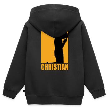 Conception chrétienne - Sweat Premium à capuche zippé enfant bio - noir - Dos - AI Model Kid Male (0cm)