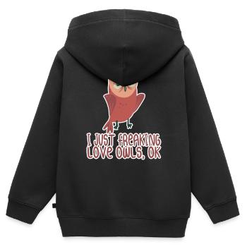 Eule - Ich liebe Eulen - Kinder Premium Organic Zip Hoodie - Schwarz - Hinten - AI Model Kid Male (0cm)