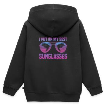 Pêche pêche poisson lunettes de soleil cadeau pêcheur - Sweat Premium à capuche zippé enfant bio - noir - Dos - AI Model Kid Male (0cm)
