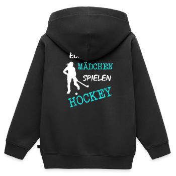 feldhockey mädchen hockey - Kinder Premium Organic Zip Hoodie - Schwarz - Hinten - AI Model Kid Male (0cm)