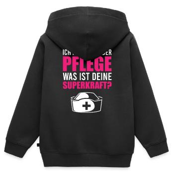 Ich arbeite in der Pflege - Kinder Premium Organic Zip Hoodie - Schwarz - Hinten - AI Model Kid Male (0cm)