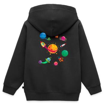 Fusées et planètes colorées dans l'espace pour les enfants - Sweat Premium à capuche zippé enfant bio - noir - Dos - AI Model Kid Male (0cm)