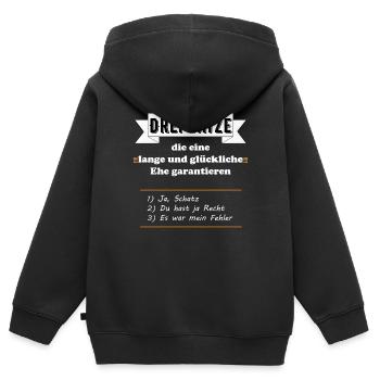 Drei Sätze lange glückliche Ehe garantieren lustig - Kinder Premium Organic Zip Hoodie - Schwarz - Hinten - AI Model Kid Male (0cm)