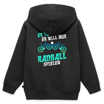 Er tut nix er will nur Radball spielen - Kinder Premium Organic Zip Hoodie - Schwarz - Hinten - AI Model Kid Male (0cm)