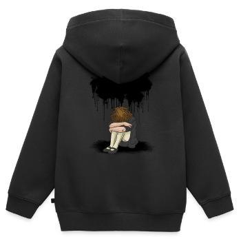 Fille triste dépression nuage noir - Sweat Premium à capuche zippé enfant bio - noir - Dos - AI Model Kid Male (0cm)