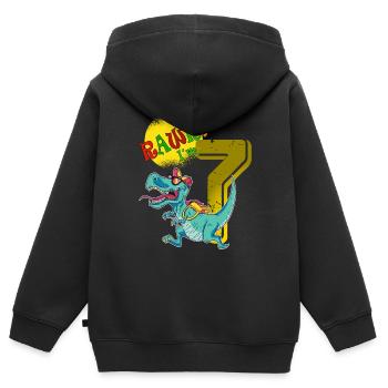 7th Birthday Children Boys Dino 7 years b-day - Kids Premium Organic Zip-up Hoodie - black - Back - AI Model Kid Male (0cm)
