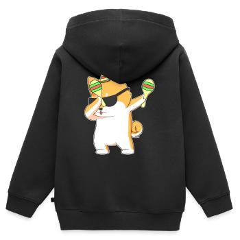 Tupfen Shiba Inu Hund In Sombrero Mit Maracas - Kinder Premium Organic Zip Hoodie - Schwarz - Hinten - AI Model Kid Male (0cm)