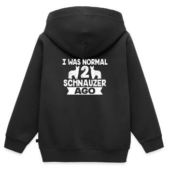 Deux museau chien cadeau - Sweat Premium à capuche zippé enfant bio - noir - Dos - AI Model Kid Male (0cm)