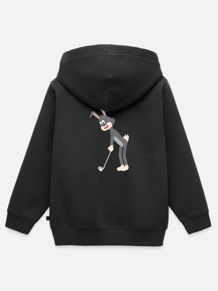 Cartoon bunny raken van de golfbal - Kinder Premium zip hoodie biologisch - zwart