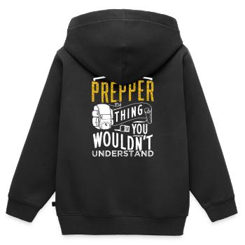 Prepping Prepper - Sweat Premium à capuche zippé enfant bio - noir - Dos - AI Model Kid Male (0cm)