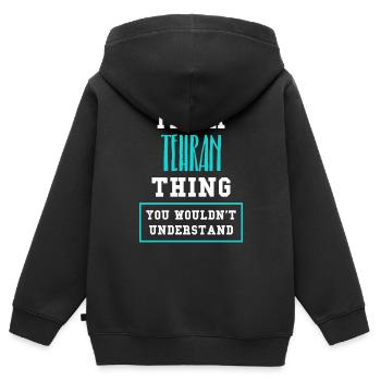 Téhéran Tehran Iran Cadeau - Sweat Premium à capuche zippé enfant bio - noir - Dos - AI Model Kid Male (0cm)