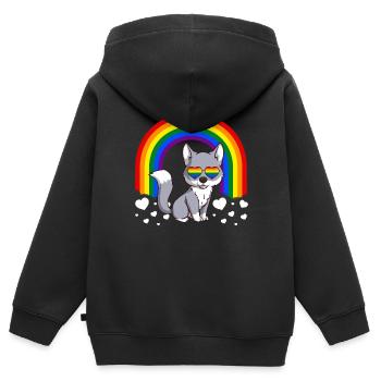 Homosexuell Stolz Regenbogen Wolf LGBT - Kinder Premium Organic Zip Hoodie - Schwarz - Hinten - AI Model Kid Male (0cm)