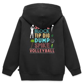 Volley-ball - Serve Block Tip Dig Dump Spike - Sweat Premium à capuche zippé enfant bio - noir - Dos - AI Model Kid Male (0cm)