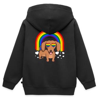 Homosexuell Stolz Dackel Hund LGBT Regenbogen - Kinder Premium Organic Zip Hoodie - Schwarz - Hinten - AI Model Kid Male (0cm)