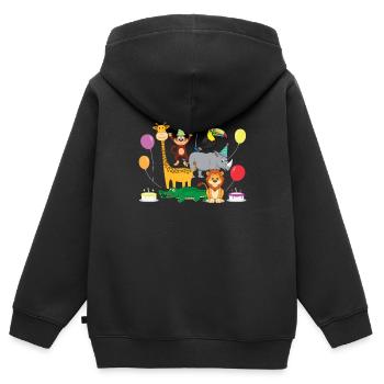 anniversaire Zoo animaux jardin d’enfants fête cadeau - Sweat Premium à capuche zippé enfant bio - noir - Dos - AI Model Kid Male (0cm)