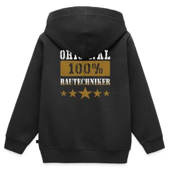 100% Original BAUTECHNIKER - Kinder Premium Organic Zip Hoodie - Schwarz - Hinten - AI Model Kid Male (0cm)