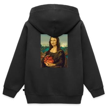 Basketball Mona Lisa Leonardo DaVinci basketteur - Sweat Premium à capuche zippé enfant bio - noir - Dos - AI Model Kid Male (0cm)