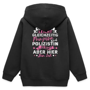 Lustig Polizistin Polizei Frau Prinzessin Geschenk - Kinder Premium Organic Zip Hoodie - Schwarz - Hinten - AI Model Kid Male (0cm)