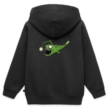 Poisson grenouille pêche en haute mer rétro pêcheur drôle - Sweat Premium à capuche zippé enfant bio - noir - Dos - AI Model Kid Male (0cm)