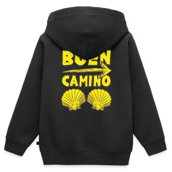 BUEN CAMINO Gelbe Muschel Pilger Humor - Kinder Premium Organic Zip Hoodie - Schwarz - Hinten - AI Model Kid Male (0cm)