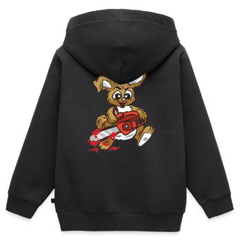 böser Hase mit Kettensäge - Kinder Premium Organic Zip Hoodie - Schwarz - Hinten - AI Model Kid Male (0cm)